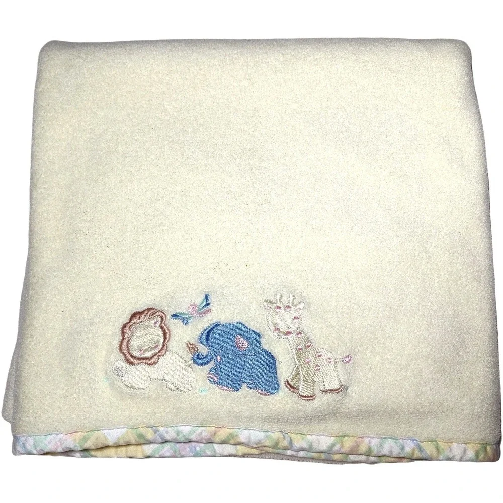 Vtg Circo Baby Yellow Elephant Giraffe Lion Fleece Blanket Butterfly Target htf